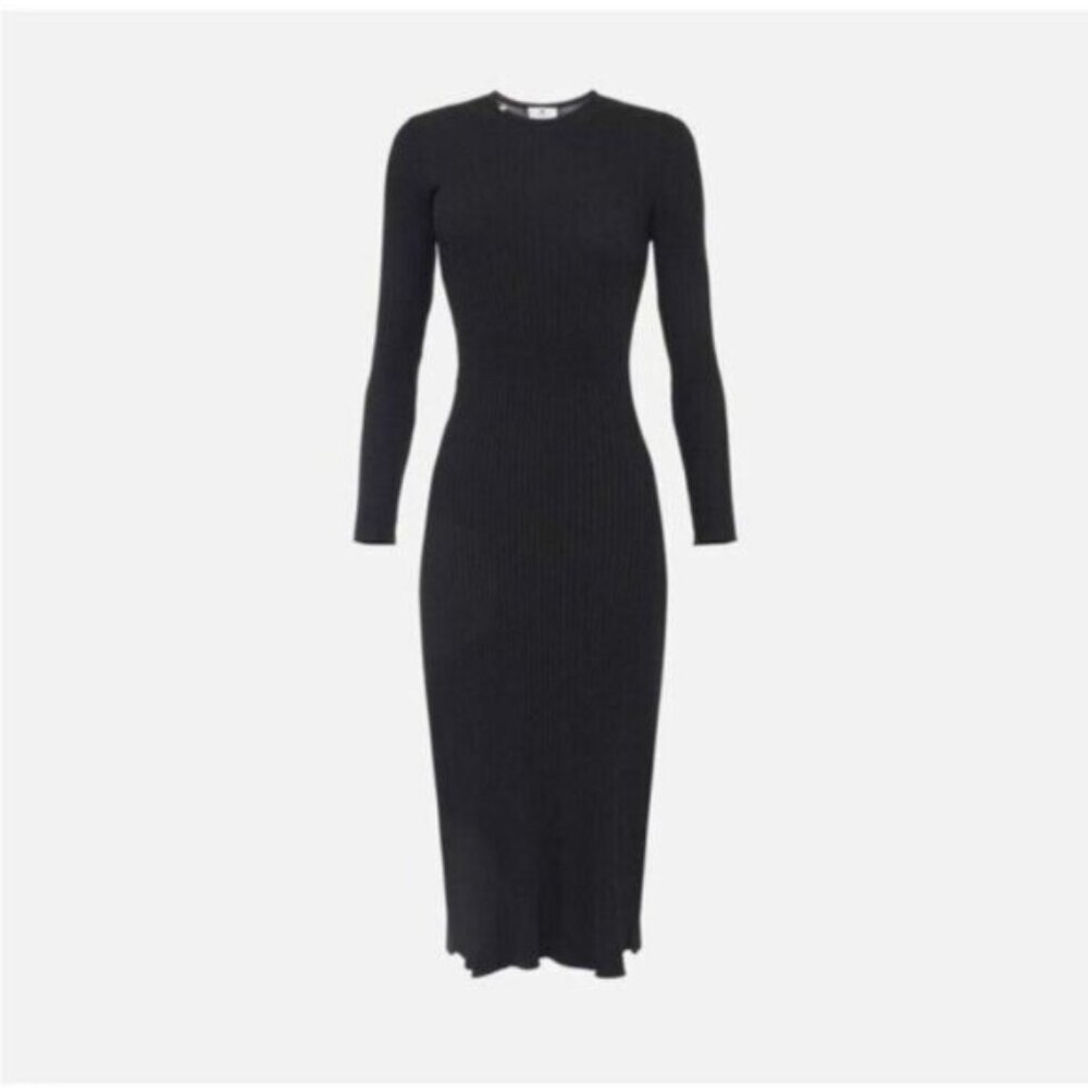 Women's Black Ribbed Long-Sleeve Knit Dress